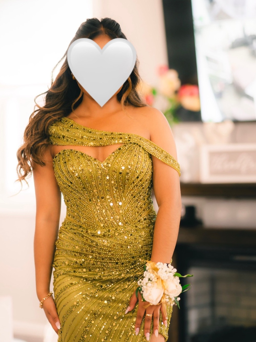 Off-Shoulder Olive Green Sequin Evening/Prom Dress - Picture 2 of 3